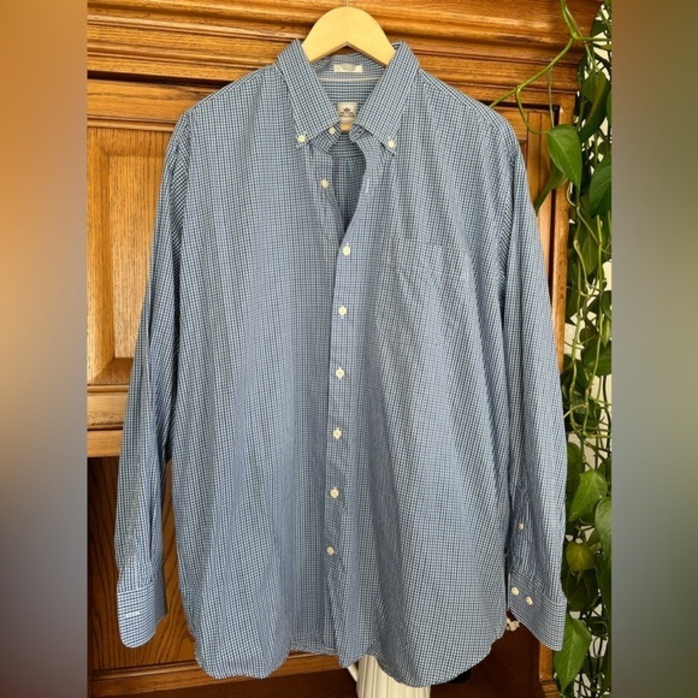 Peter Millar Blue Gingham Check Cotton Button Down Shirt XL Long Sleeve